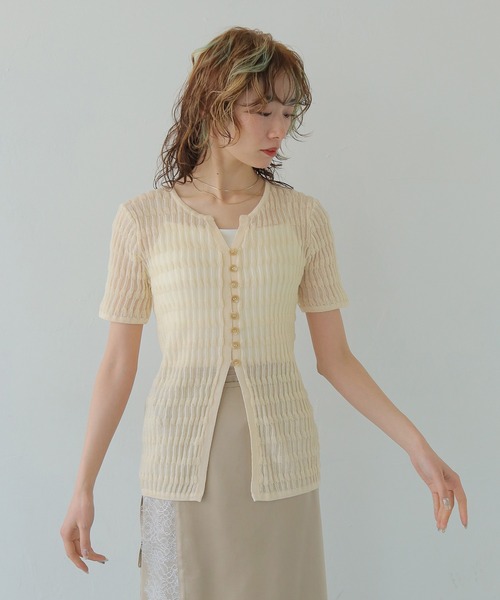 CLEIO(クレイオ)の「【CLEIO】シャーリングライクリブ半袖カーディガン(カーディガン/ボレロ・レディース・ブラウン/ミント/ネイビー/アイボリー・FREE)」の19枚目の写真