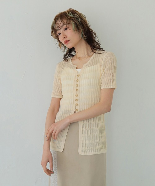 CLEIO(クレイオ)の「【CLEIO】シャーリングライクリブ半袖カーディガン(カーディガン/ボレロ・レディース・ブラウン/ミント/ネイビー/アイボリー・FREE)」の22枚目の写真