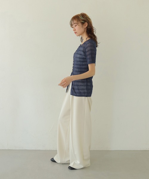 CLEIO(クレイオ)の「【CLEIO】シャーリングライクリブ半袖カーディガン(カーディガン/ボレロ・レディース・ブラウン/ミント/ネイビー/アイボリー・FREE)」の7枚目の写真