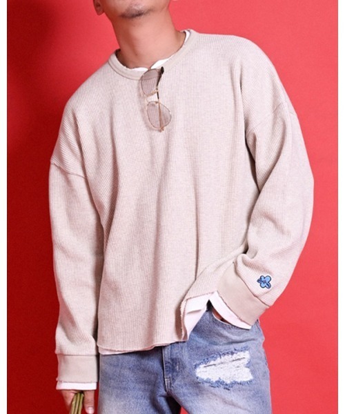 #Re:room(リルーム)の「ダメージワッフルロングスリーブ(Tシャツ/カットソー・メンズ・ライトベージュ/ブラック/オフホワイト・FREE)」の3枚目の写真