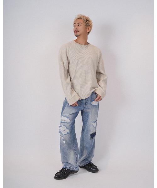 #Re:room(リルーム)の「ダメージワッフルロングスリーブ(Tシャツ/カットソー・メンズ・ライトベージュ/ブラック/オフホワイト・FREE)」の22枚目の写真