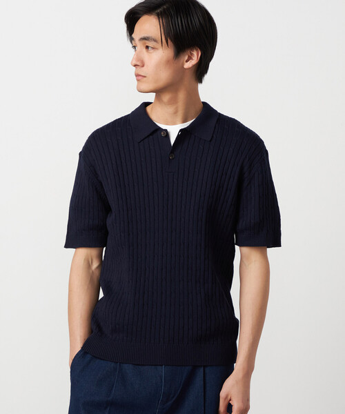 COMME CA ISM（コムサイズム）の「ケーブルポロニット（ニット/セーター・メンズ・ネイビー/ブルー/オフホワイト・MEDIUM/LARGE）」の2枚目の写真