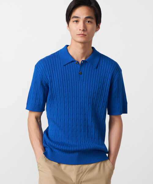 COMME CA ISM（コムサイズム）の「ケーブルポロニット（ニット/セーター・メンズ・ネイビー/ブルー/オフホワイト・MEDIUM/LARGE）」の3枚目の写真