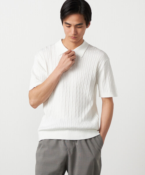 COMME CA ISM（コムサイズム）の「ケーブルポロニット（ニット/セーター・メンズ・ネイビー/ブルー/オフホワイト・MEDIUM/LARGE）」の6枚目の写真