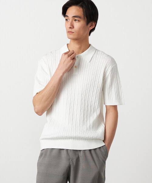 COMME CA ISM（コムサイズム）の「ケーブルポロニット（ニット/セーター・メンズ・ネイビー/ブルー/オフホワイト・MEDIUM/LARGE）」の7枚目の写真