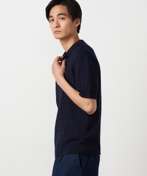 COMME CA ISM（コムサイズム）の「ケーブルポロニット（ニット/セーター・メンズ・ネイビー/ブルー/オフホワイト・MEDIUM/LARGE）」の11枚目の写真