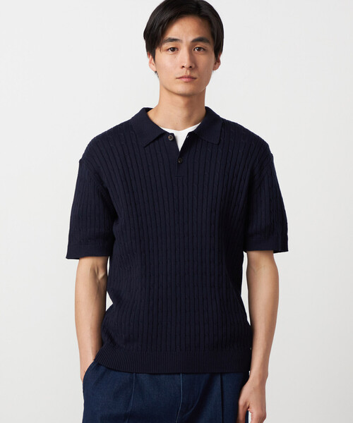 COMME CA ISM（コムサイズム）の「ケーブルポロニット（ニット/セーター・メンズ・ネイビー/ブルー/オフホワイト・MEDIUM/LARGE）」の12枚目の写真