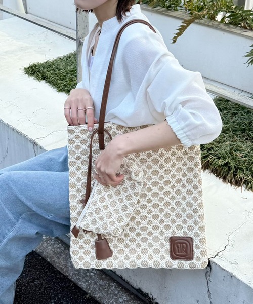 COLLAGE GALLARDAGALANTE(コラージュガリャルダガランテ)の「PAPILLONNER/ラフィアツインズバッグ/ポーチ付き(トートバッグ・レディース・キャメル/アイボリー・FREE)」の1枚目の写真