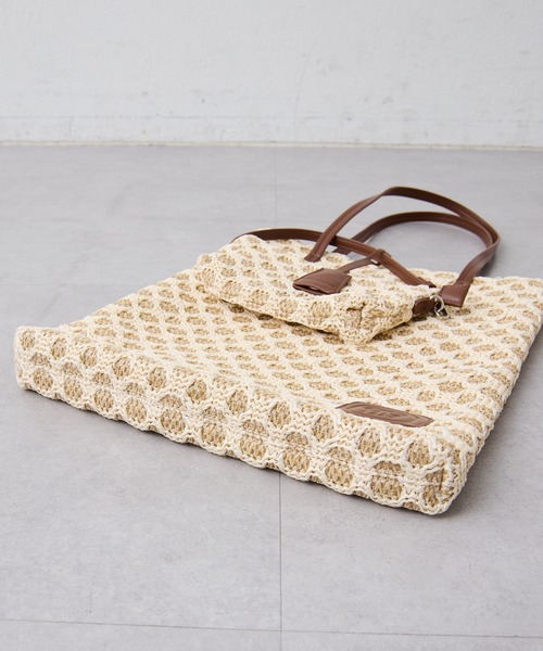 COLLAGE GALLARDAGALANTE(コラージュガリャルダガランテ)の「PAPILLONNER/ラフィアツインズバッグ/ポーチ付き(トートバッグ・レディース・キャメル/アイボリー・FREE)」の7枚目の写真