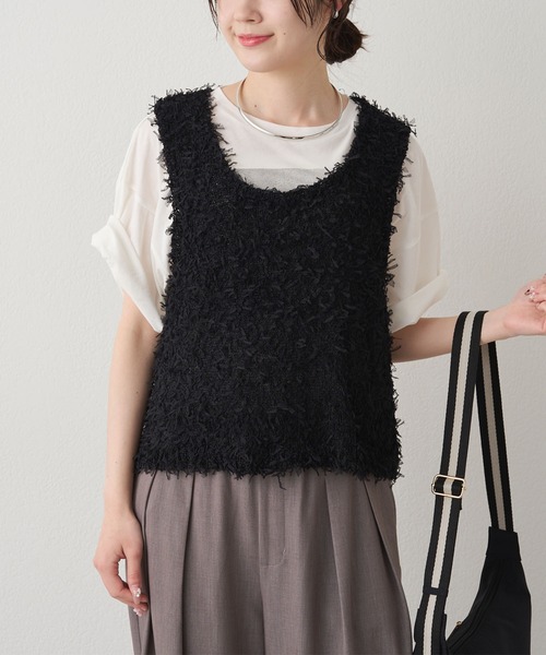 PUAL CE CIN(ピュアルセシン)の「リボンヤーンビスチェ(ニット/セーター・レディース・ブラック/アイボリー・FREE)」の2枚目の写真