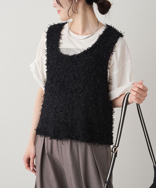 PUAL CE CIN(ピュアルセシン)の「リボンヤーンビスチェ(ニット/セーター・レディース・ブラック/アイボリー・FREE)」の9枚目の写真