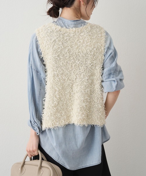 PUAL CE CIN(ピュアルセシン)の「リボンヤーンビスチェ(ニット/セーター・レディース・ブラック/アイボリー・FREE)」の5枚目の写真