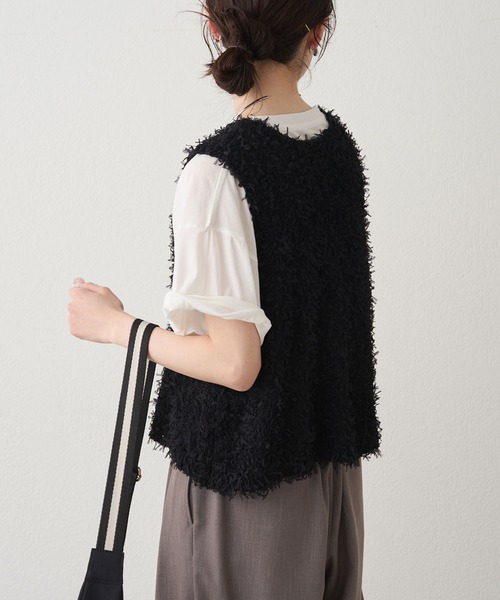 PUAL CE CIN(ピュアルセシン)の「リボンヤーンビスチェ(ニット/セーター・レディース・ブラック/アイボリー・FREE)」の10枚目の写真