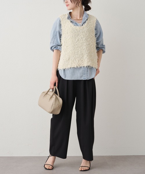 PUAL CE CIN(ピュアルセシン)の「リボンヤーンビスチェ(ニット/セーター・レディース・ブラック/アイボリー・FREE)」の6枚目の写真