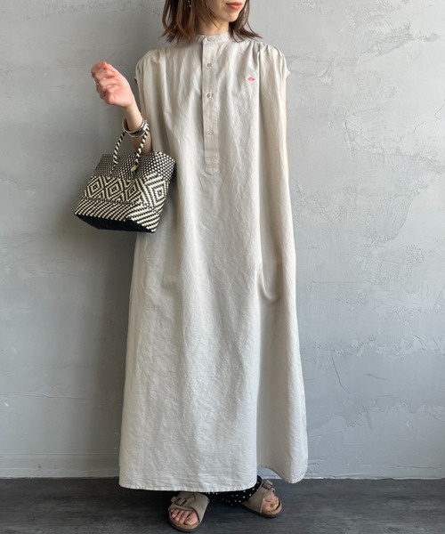 DANTON ギャザードレス 36 DANTON/ダントン] スリーブレス コットンリネン ギャザーワンピース