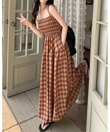 inst.ALL（インストール）の「チェック柄ロングフレアキャミワンピース（ワンピース）」