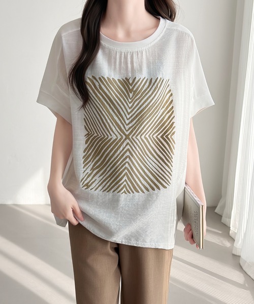 ABITOKYO(アビトーキョー)の「異素材プリントドルマンプルオーバー(Tシャツ/カットソー・レディース・ホワイト/モカ/ネイビー・FREE)」の11枚目の写真