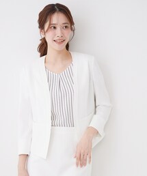 COUP DE CHANCE（クードシャンス）の「【手洗い可/日本製/UVケア】リネンライク カラーレスジャケット（ノーカラージャケット）」