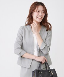 COUP DE CHANCE（クードシャンス）の「【手洗い可/日本製/UVケア】リネンライク カラーレスジャケット（ノーカラージャケット）」