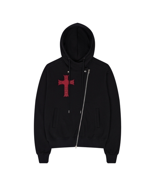 GT OVER FIT UNBALANCE HOOD ZIP UP(BLACK)（パーカー）｜LUVISTRUE