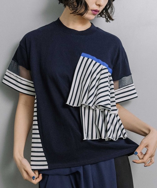 MARECHAL TERRE（マルシャルテル）の「ラッフルTシャツ（Tシャツ/カットソー・レディース・オフホワイト/ブラック/ホワイト×ネイビー/ブラック×ホワイト・MEDIUM）」の3枚目の写真