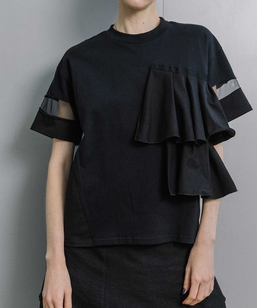 MARECHAL TERRE（マルシャルテル）の「ラッフルTシャツ（Tシャツ/カットソー・レディース・オフホワイト/ブラック/ホワイト×ネイビー/ブラック×ホワイト・MEDIUM）」の4枚目の写真