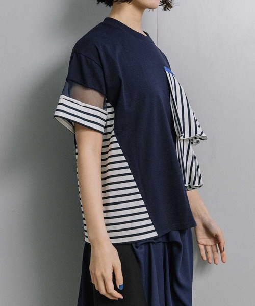 MARECHAL TERRE（マルシャルテル）の「ラッフルTシャツ（Tシャツ/カットソー・レディース・オフホワイト/ブラック/ホワイト×ネイビー/ブラック×ホワイト・MEDIUM）」の18枚目の写真