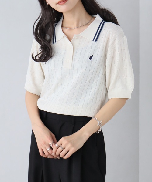 KANGOL(カンゴール)の「【KANGOL/カンゴール】別注 ワンポイント刺繍 配色ライン 半袖 ニットポロ(ニット/セーター・レディース・ネイビー/ピンク/ミックスグレー/アイボリー/ブルー・M/L)」の15枚目の写真