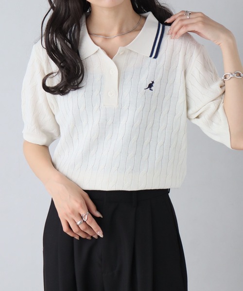 KANGOL(カンゴール)の「【KANGOL/カンゴール】別注 ワンポイント刺繍 配色ライン 半袖 ニットポロ(ニット/セーター・レディース・ネイビー/ピンク/ミックスグレー/アイボリー/ブルー・M/L)」の17枚目の写真