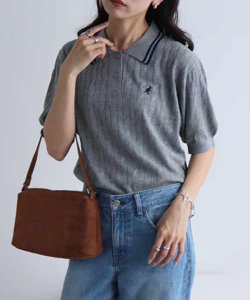 KANGOL(カンゴール)の「【KANGOL/カンゴール】別注 ワンポイント刺繍 配色ライン 半袖 ニットポロ(ニット/セーター・レディース・ネイビー/ピンク/ミックスグレー/アイボリー/ブルー・M/L)」の11枚目の写真