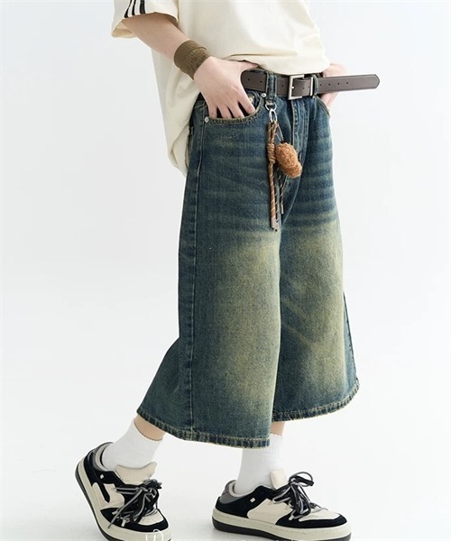 FREE STYLISTS（フリー スタイリスト）の「ヴィンテージライク オーバーダイ 7分丈デニム パンツ（デニムパンツ・レディース・ブルー・M）」の3枚目の写真