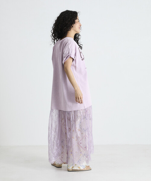 Freada（フリーダ）の「Freada/フリーダ Tシャツ レースドッキング ワンピース（Tシャツ/カットソー・レディース・ホワイト/ラベンダー/ブラック・ONE SIZE）」の4枚目の写真