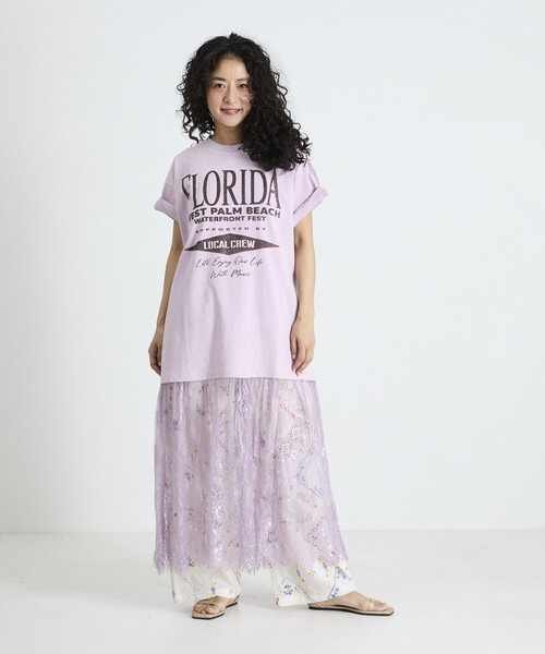 Freada（フリーダ）の「Freada/フリーダ Tシャツ レースドッキング ワンピース（Tシャツ/カットソー・レディース・ホワイト/ラベンダー/ブラック・ONE SIZE）」の5枚目の写真