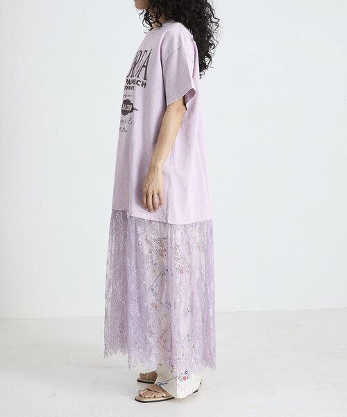 Freada（フリーダ）の「Freada/フリーダ Tシャツ レースドッキング ワンピース（Tシャツ/カットソー・レディース・ホワイト/ラベンダー/ブラック・ONE SIZE）」の9枚目の写真