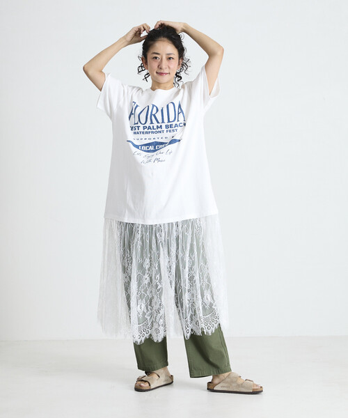 Freada（フリーダ）の「Freada/フリーダ Tシャツ レースドッキング ワンピース（Tシャツ/カットソー・レディース・ホワイト/ラベンダー/ブラック・ONE SIZE）」の19枚目の写真