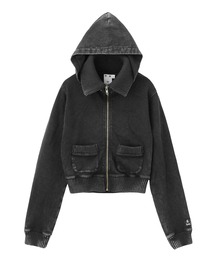 FADED SWEAT AND RIB ZIP UP COMPACT HOODIE