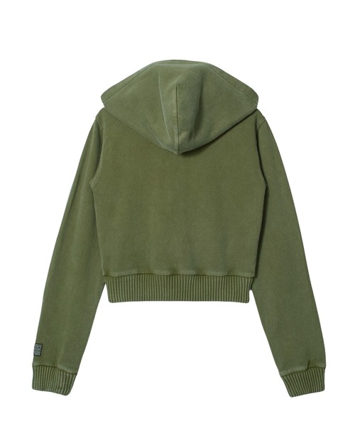 X-girl(エックスガール)の「FADED SWEAT AND RIB ZIP UP COMPACT HOODIE(パーカー・レディース・ブラック/オリーブ・S/M)」の16枚目の写真