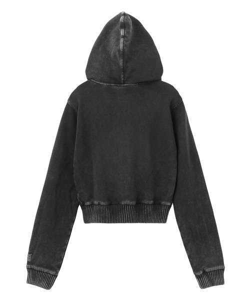 X-girl(エックスガール)の「FADED SWEAT AND RIB ZIP UP COMPACT HOODIE(パーカー・レディース・ブラック/オリーブ・S/M)」の17枚目の写真