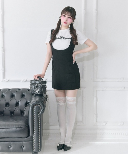 Belle Charme(ベルシャルム)の「【Belle Charme】Side Button Mini Jumper Skirt(ジャンパースカート・レディース・ブラック/チャコールグレー/モカ・FREE)」の5枚目の写真