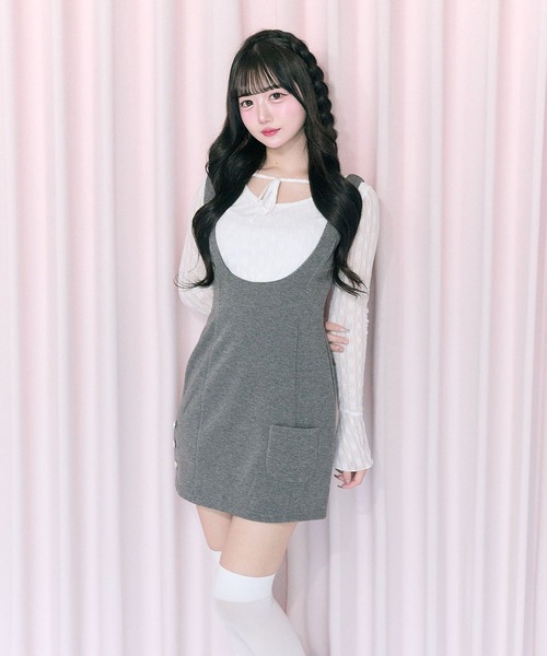 Belle Charme(ベルシャルム)の「【Belle Charme】Side Button Mini Jumper Skirt(ジャンパースカート・レディース・ブラック/チャコールグレー/モカ・FREE)」の10枚目の写真