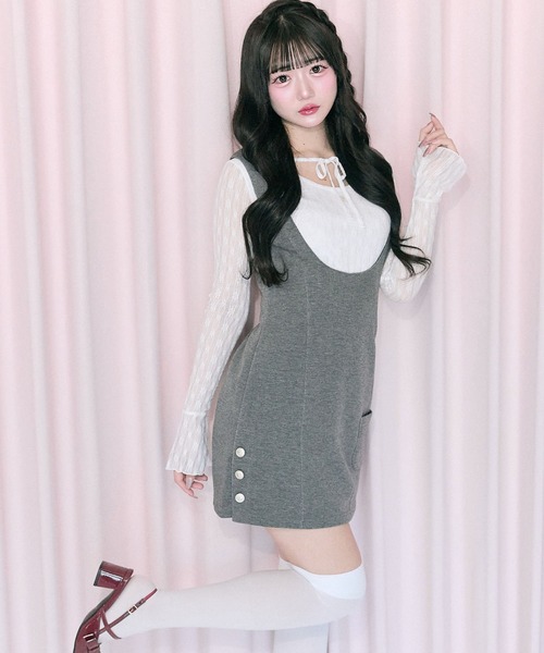 Belle Charme(ベルシャルム)の「【Belle Charme】Side Button Mini Jumper Skirt(ジャンパースカート・レディース・ブラック/チャコールグレー/モカ・FREE)」の11枚目の写真