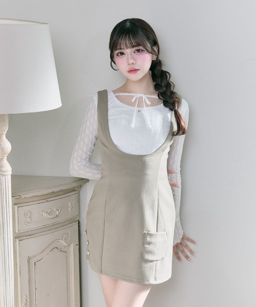 Belle Charme(ベルシャルム)の「【Belle Charme】Side Button Mini Jumper Skirt(ジャンパースカート・レディース・ブラック/チャコールグレー/モカ・FREE)」の18枚目の写真