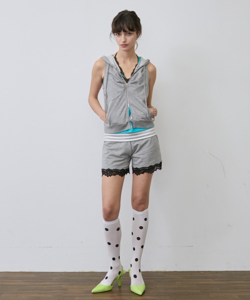 Rohwel（ローウェル）の「Lace Trim Border Sweat Shorts /<セットアップ対応>レーストリムボーダースウェットショートパンツ（その他パンツ・レディース・ネイビー/ブラック/グレー・FREE）」の17枚目の写真