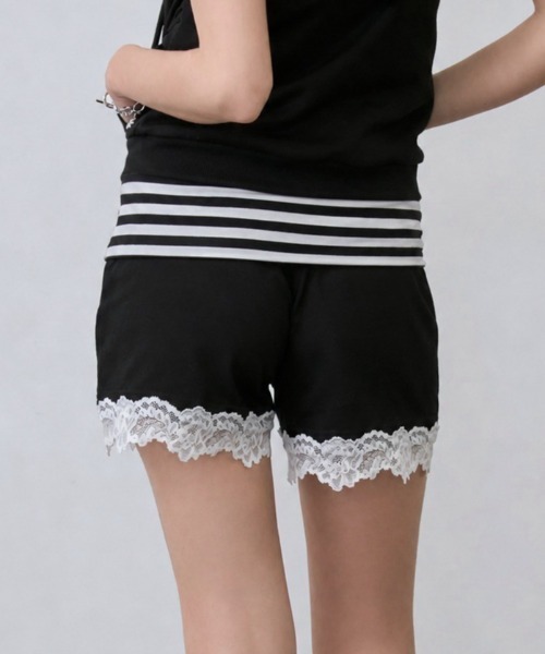 Rohwel（ローウェル）の「Lace Trim Border Sweat Shorts /<セットアップ対応>レーストリムボーダースウェットショートパンツ（その他パンツ・レディース・ネイビー/ブラック/グレー・FREE）」の22枚目の写真