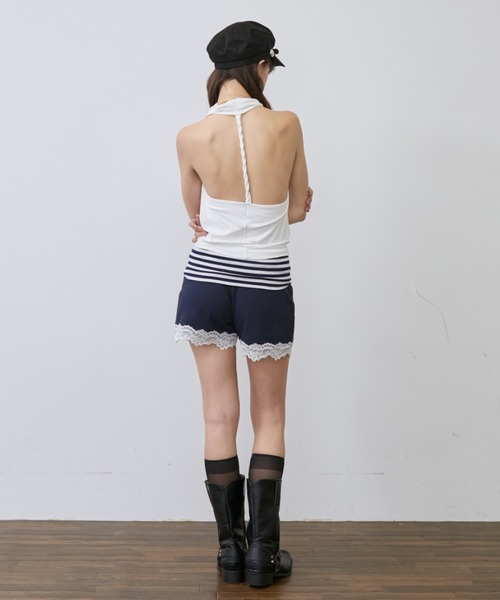 Rohwel（ローウェル）の「Lace Trim Border Sweat Shorts /<セットアップ対応>レーストリムボーダースウェットショートパンツ（その他パンツ・レディース・ネイビー/ブラック/グレー・FREE）」の8枚目の写真