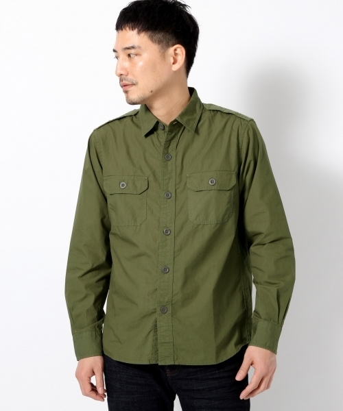GLOBAL WORK（グローバルワーク）の「ミリタリーシャツ長袖/710855（シャツ/ブラウス・メンズ・ベージュ/カーキ・LARGE/MEDIUM/SMALL/X-LARGE）」の2枚目の写真
