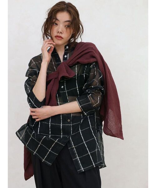 FIKA.(フィーカ)の「Sheer checkered shirt(シャツ/ブラウス・レディース・ブラック/ホワイト・MEDIUM)」の14枚目の写真