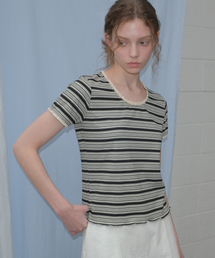 Lace stripe rib T-shirt [KNSS05TS16]_Ivory