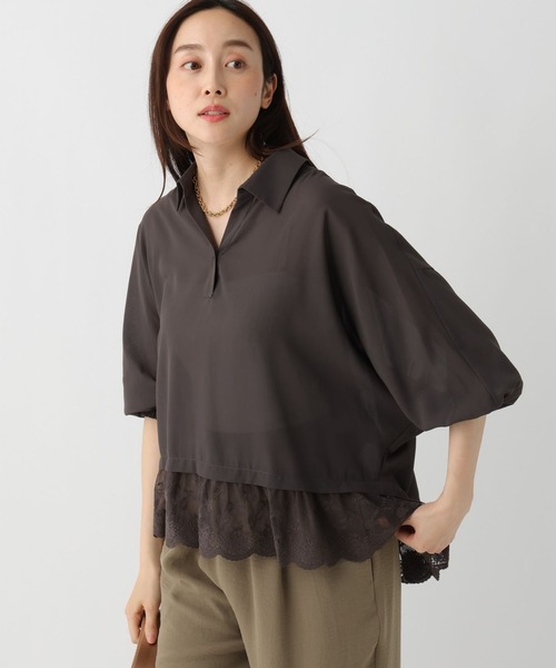 Elura（エルーラ）の「アイロンいらずレースシャツ/780758（シャツ/ブラウス・レディース・ボルドー/オフホワイト/カーキ/チャコールグレー・FREE）」の2枚目の写真