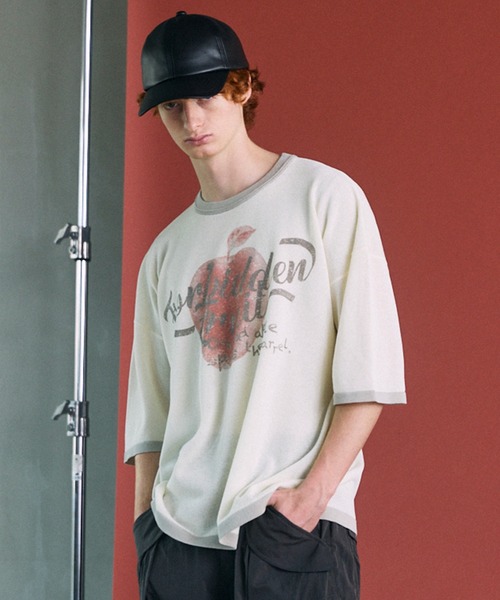 Maison Ringer 《UNISEX》Linen-touch Nostalgia Prime-Over Ringer Pattern Knit T-shirt ...